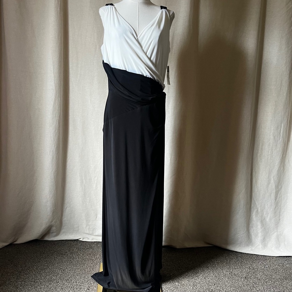 Lauren Ralph Lauren Beaded Colorblock Surplice Gown Dress Sz 14 NWT Formal‎ Maxi